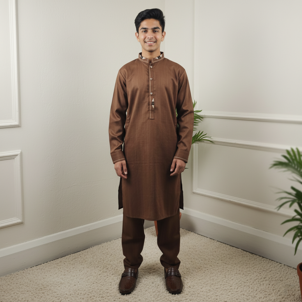 Boys Shalwar Kameez For EID And Special Occasion – Golden Brown