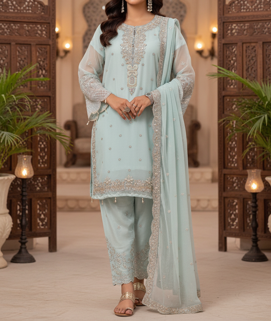 Pakistani Cotton 3 Piece Embroidered Suits