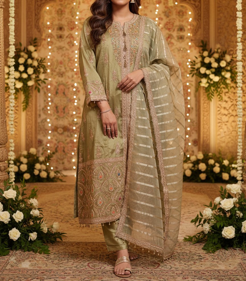 Pakistani Cotton 3 Piece Embroidered Suits