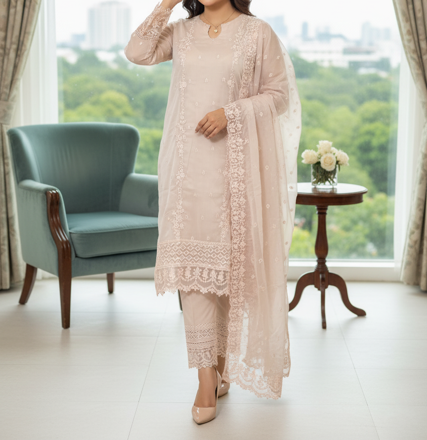 Pakistani Cotton 3 Piece Embroidered Suits