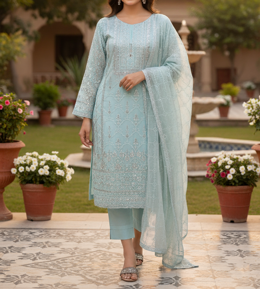Pakistani Cotton 3 Piece Embroidered Suits