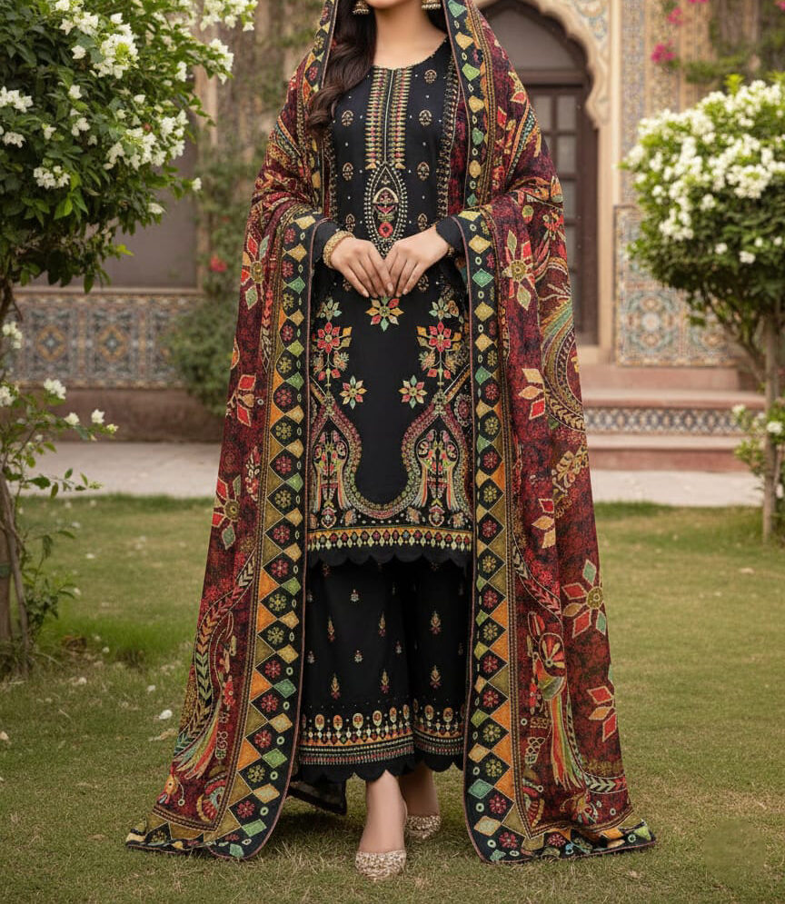 Pakistani 3 Piece Embroidered & Printed Suit – Women’s Eid Collection 2026