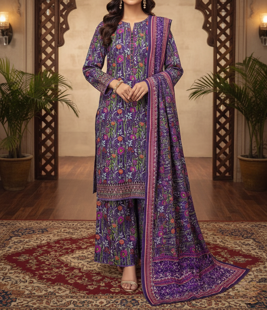 Pakistani 3 Piece Embroidered & Printed Suit – Women’s Eid Collection 2026