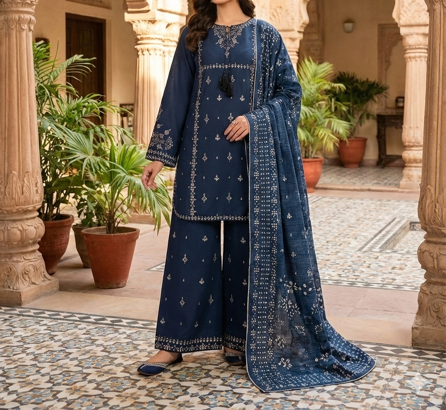 Pakistani 3 Piece Embroidered & Printed Suit – Women’s Eid Collection 2026