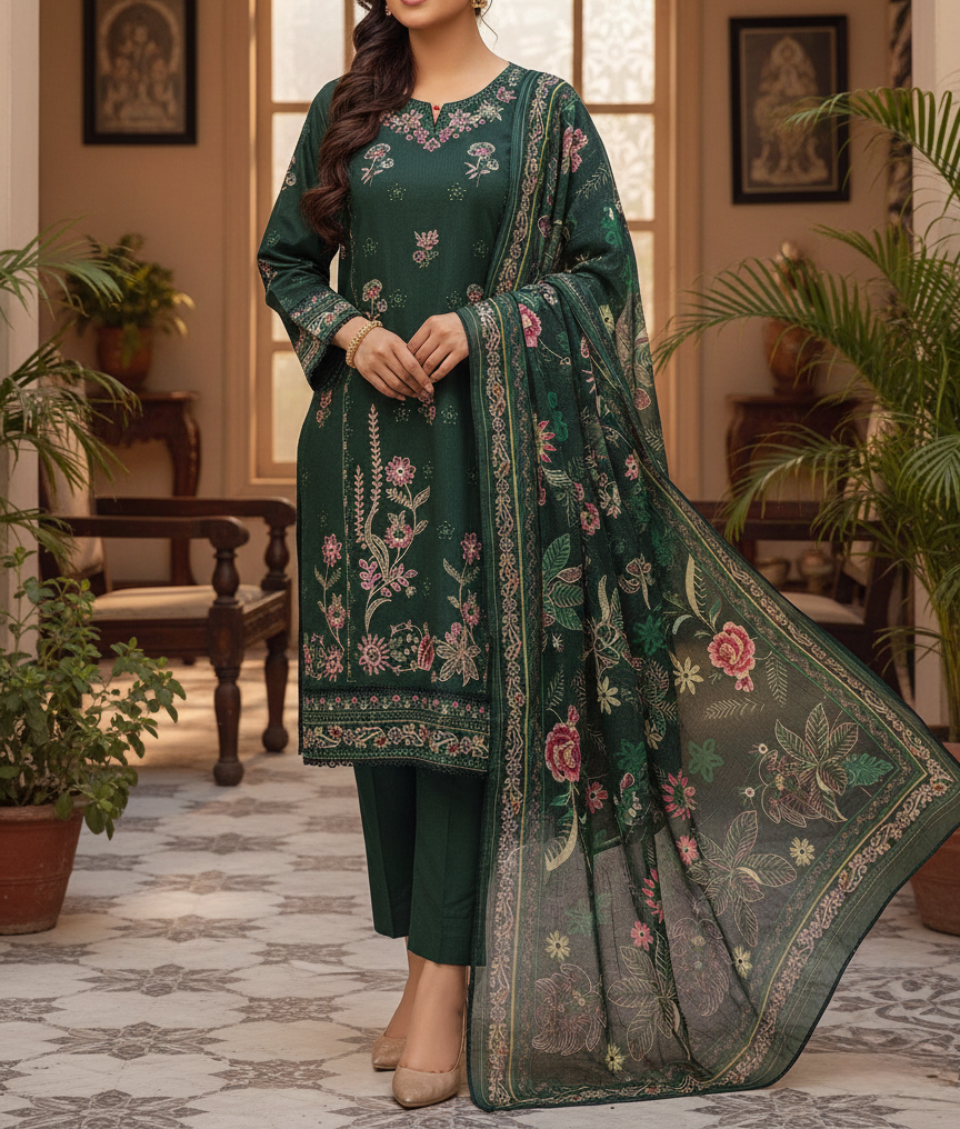 Pakistani 3 Piece Embroidered & Printed Suit – Women’s Eid Collection 2026