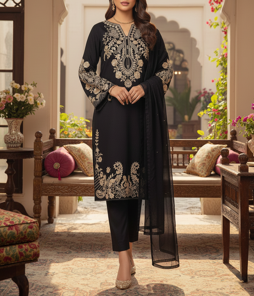 Pakistani 3 Piece Embroidered & Printed Suit – Women’s Eid Collection 2026
