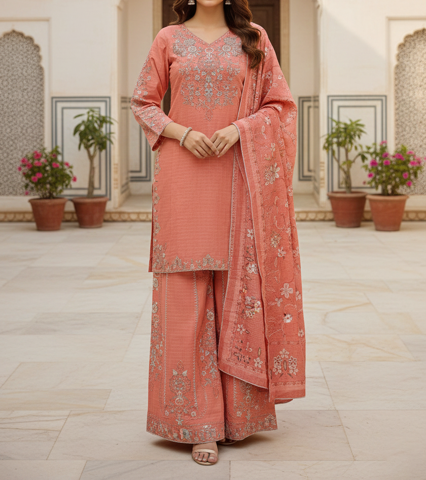 Pakistani 3 Piece Embroidered & Printed Suit – Women’s Eid Collection 2026
