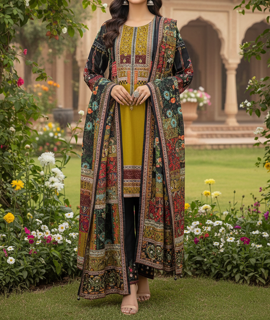 Pakistani 3 Piece Embroidered & Printed Suit – Women’s Eid Collection 2026