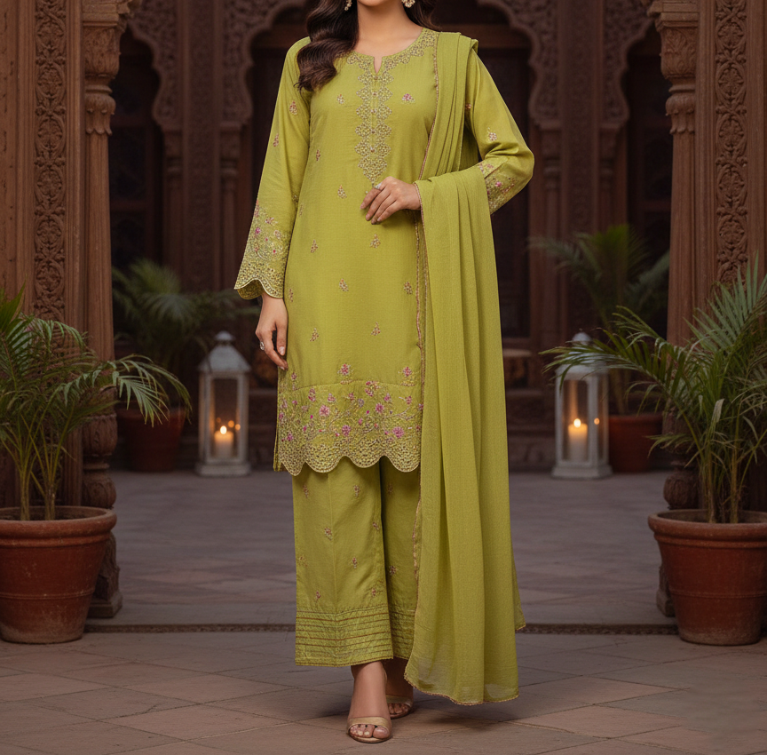 Pakistani 3 Piece Embroidered & Printed Suit – Women’s Eid Collection 2026