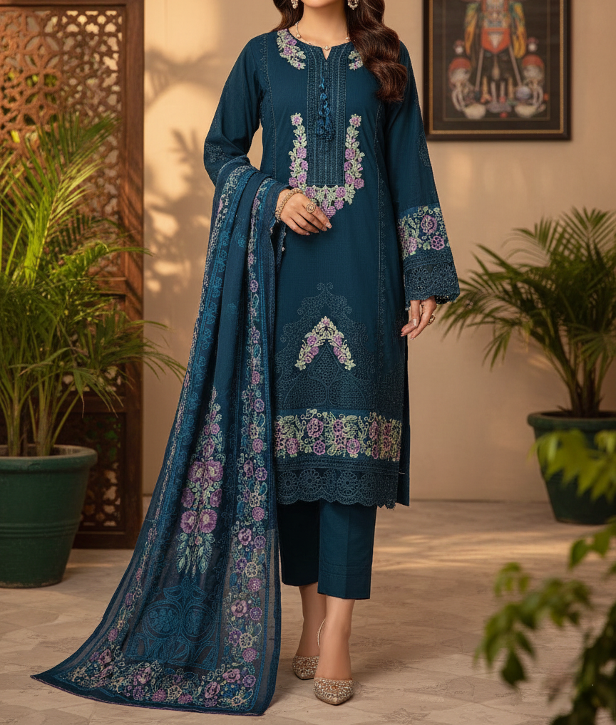 Pakistani 3 Piece Embroidered & Printed Suit – Women’s Eid Collection 2026