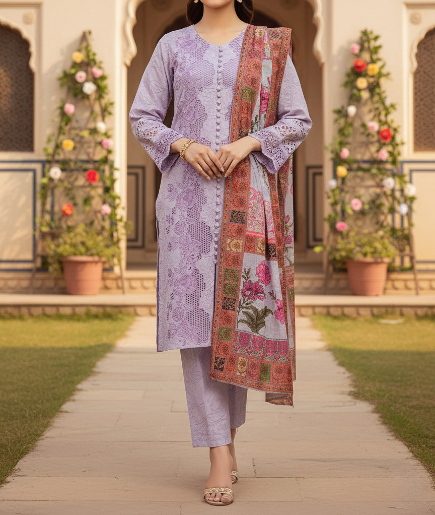 Pakistani 3 Piece Embroidered & Printed Suit – Women’s Eid Collection 2026