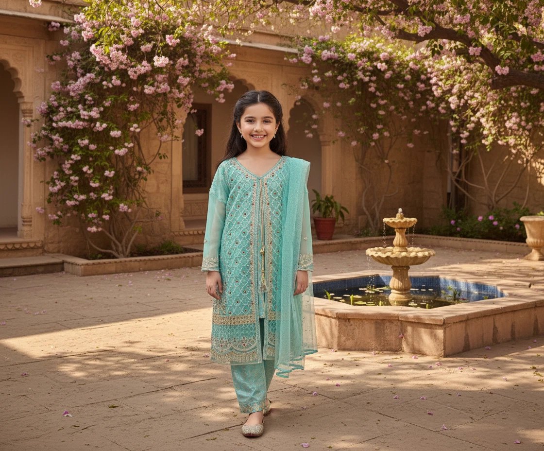 Organza Full Embroidery Angrakha Girl Suites For Eid Collection 2026