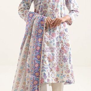 Pakistani Style Off White Lawn Suit Custom Stitched Pakistan Lawn Clothing