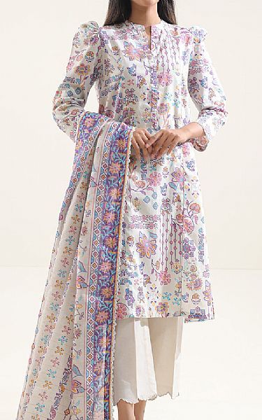 Pakistani Style Off White Lawn Suit Custom Stitched Pakistan Lawn Clothing