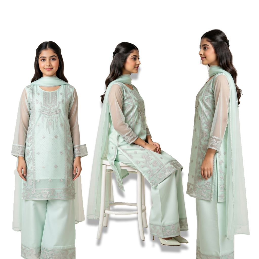 Asian Style 3-Piece Girls' Suit Set | Eid Collection 2026 | London, UK 2 Asian Style 3-Piece Girls' Suit Set | Eid Collection 2026 | London, UK - Image 2