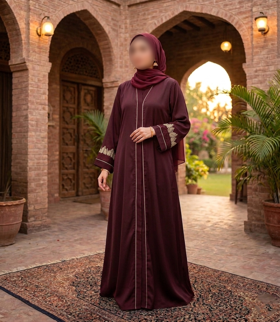 Traditional Pakistani Style Front-Open Abaya | Elegant Plain & Embroidered 1 Traditional Pakistani Style Front-Open Abaya | Elegant Plain & Embroidered