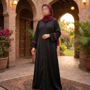 Traditional Pakistani Style Front-Open Abaya | Elegant Plain & Embroidered