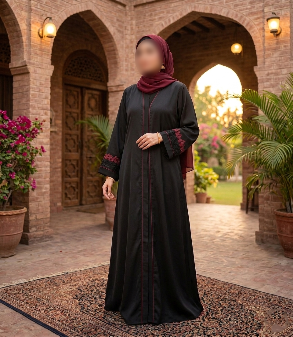 Traditional Pakistani Style Front-Open Abaya | Elegant Plain & Embroidered 1 Traditional Pakistani Style Front-Open Abaya | Elegant Plain & Embroidered