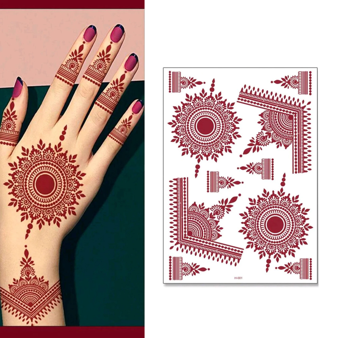 Mehndi Tattoo Stickers for Eid Holi Weddings Parties Festivals Traditional Design