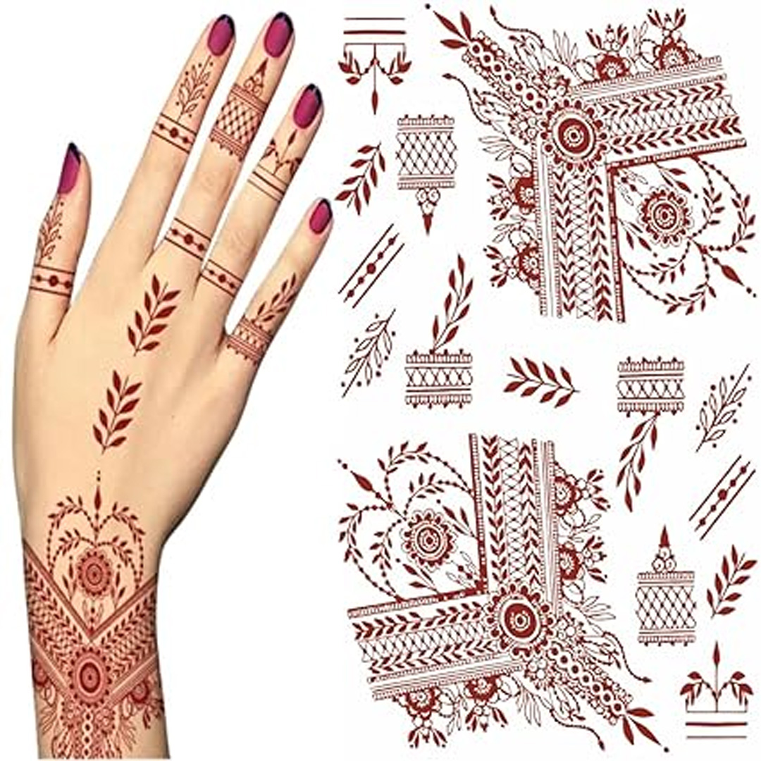 Mehndi Tattoo Stickers for Eid Holi Weddings Parties Festivals Traditional Design