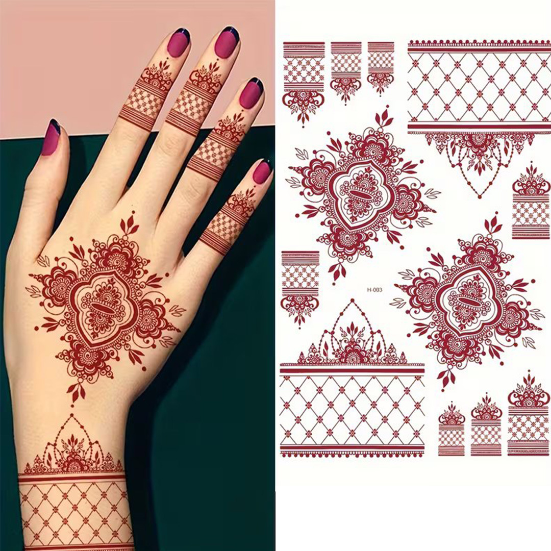 Mehndi Tattoo Stickers for Eid Holi Weddings Parties Festivals Traditional Design