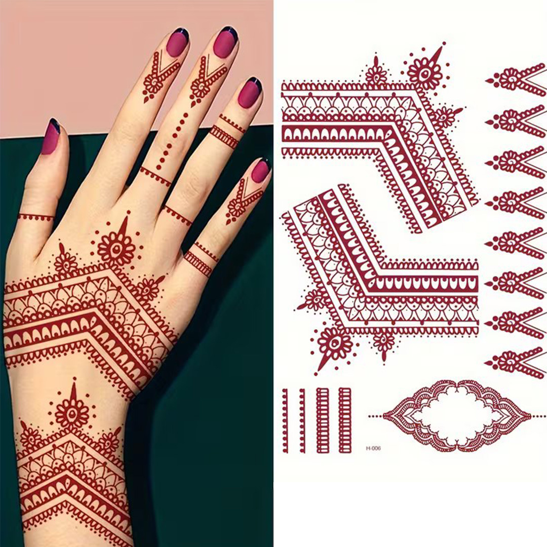 Mehndi Tattoo Stickers for Eid Holi Weddings Parties Festivals Traditional Design